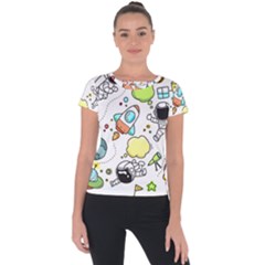 Sketch Cartoon Space Set Short Sleeve Sports Top  by Pakrebo