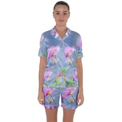 Flora Satin Short Sleeve Pyjamas Set by WensdaiAmbrose