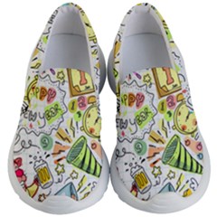 Doodle New Year Party Celebration Kids  Lightweight Slip Ons by Pakrebo