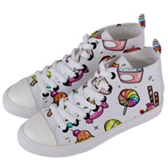 Doodle Cartoon Drawn Cone Food Women s Mid-top Canvas Sneakers by Pakrebo