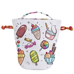 Doodle Cartoon Drawn Cone Food Drawstring Bucket Bag by Pakrebo