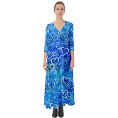 Valentine Heart Love Blue Button Up Boho Maxi Dress by Mariart