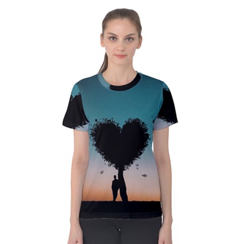 Tree Heart At Sunset Women s Cotton Tee by WensdaiAmbrose