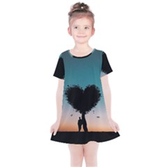 Tree Heart At Sunset Kids  Simple Cotton Dress by WensdaiAmbrose