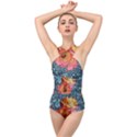 Pattern Rose Yellow Background Cross Front Low Back Swimsuit View1