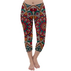 Mandala - Red & Teal  Capri Winter Leggings  by WensdaiAmbrose