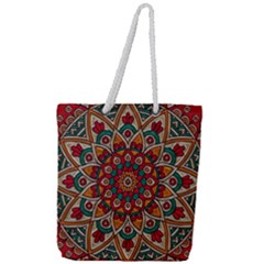 Mandala - Red & Teal Full Print Rope Handle Tote (large)