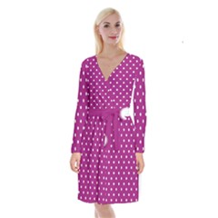 Fuschia Polka Dot Long Sleeve Velvet Front Wrap Dress by retrotoomoderndesigns