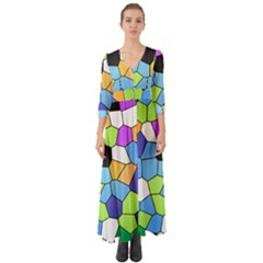 Stained Glass Colourful Pattern Button Up Boho Maxi Dress by Mariart