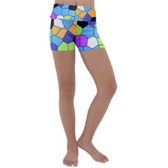 Stained Glass Colourful Pattern Kids  Lightweight Velour Yoga Shorts by Mariart