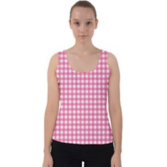 Pink Gingham Velvet Tank Top by retrotoomoderndesigns