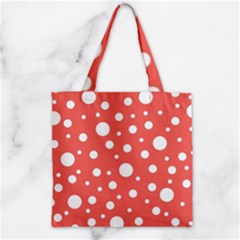 Polka Dot On Living Coral Zipper Grocery Tote Bag by LoolyElzayat