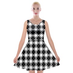 Black And White Diamonds Velvet Skater Dress by retrotoomoderndesigns