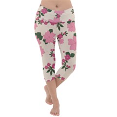 Floral Vintage Flowers Wallpaper Lightweight Velour Capri Yoga Leggings by Mariart