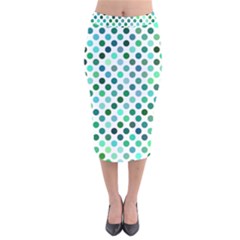 Shades Of Green Polka Dots Velvet Midi Pencil Skirt by retrotoomoderndesigns