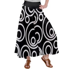 Abstract White On Black Circles Design Satin Palazzo Pants by LoolyElzayat