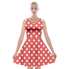 Red White Polka Dots Velvet Skater Dress by retrotoomoderndesigns