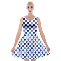 Shades Of Blue Polka Dots Velvet Skater Dress by retrotoomoderndesigns