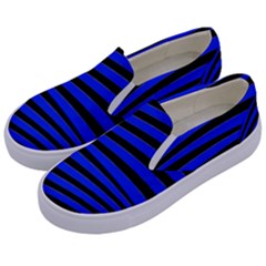 Black And Blue Linear Abstract Print Kids  Canvas Slip Ons by dflcprintsclothing