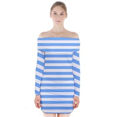 Blue Stripes Long Sleeve Off Shoulder Dress by snowwhitegirl