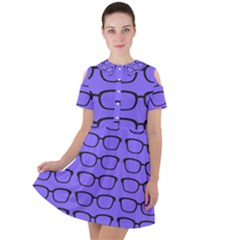 Nerdy Glasses Purple Short Sleeve Shoulder Cut Out Dress  by snowwhitegirl