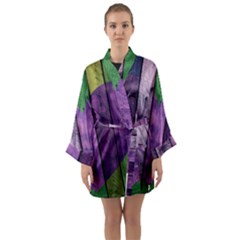 Wood Wall Heart Purple Green Long Sleeve Kimono Robe by snowwhitegirl