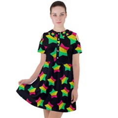 Ombre Glitter Pink Green Star Pat Short Sleeve Shoulder Cut Out Dress  by snowwhitegirl