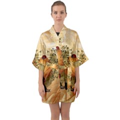 Wonderful Easter Egg With Flowers And Snail Quarter Sleeve Kimono Robe by FantasyWorld7