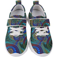 Fractal Abstract Line Wave Design Kids  Velcro Strap Shoes by Pakrebo