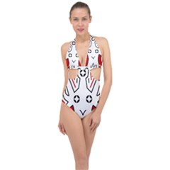 Traditional Art Torajan Pattern Halter Front Plunge Swimsuit