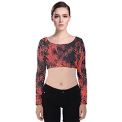 Orange Etched Background Velvet Long Sleeve Crop Top