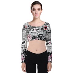 Feminism Collage  Velvet Long Sleeve Crop Top by Valentinaart