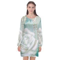 Wonderful Roses In Soft Colors Long Sleeve Chiffon Shift Dress 