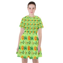 Holiday Tropical Smiley Face Palm Sailor Dress by Pakrebo