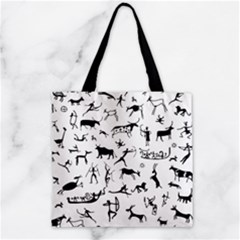 Petroglyph Runic Cavemen Nordic Black Paleo Drawings Pattern Zipper Grocery Tote Bag by snek