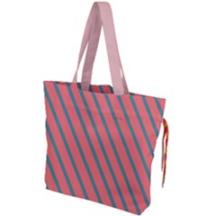 Living Coral Diagonal Stripes Drawstring Tote Bag by LoolyElzayat