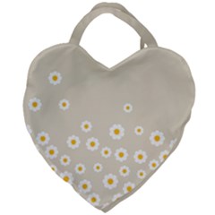 White Daisies Flower Pattern On Vintage Pastel Beige Background Retro Style Giant Heart Shaped Tote by genx