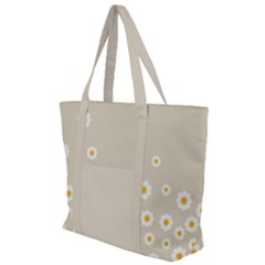 White Daisies Flower Pattern On Vintage Pastel Beige Background Retro Style Zip Up Canvas Bag by genx