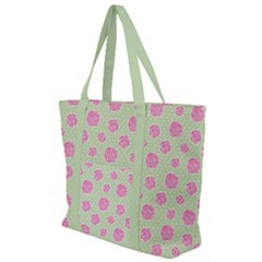 Roses Flowers Pink And Pastel Lime Green Pattern With Retro Dots Zip Up Canvas Bag by genx