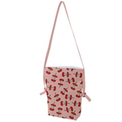 Red Apple Core Funny Retro Pattern Half Eaten On Pastel Orange Background Folding Shoulder Bag by genx