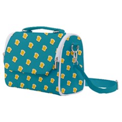 Toast With Cheese Funny Retro Pattern Turquoise Green Background Satchel Shoulder Bag by genx