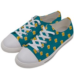 Toast With Cheese Funny Retro Pattern Turquoise Green Background Women s Low Top Canvas Sneakers by genx