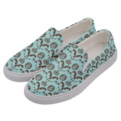 Easter Damask Pattern Robins Egg Blue And Brown Men s Canvas Slip Ons by emilyzragz