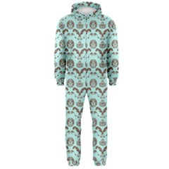 Easter Damask Pattern Robins Egg Blue And Brown Hooded Jumpsuit (men)  by emilyzragz