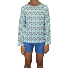 Easter Damask Pattern Robins Egg Blue And Brown Kids  Long Sleeve Swimwear by emilyzragz