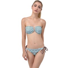 Easter Damask Pattern Robins Egg Blue And Brown Twist Bandeau Bikini Set by emilyzragz