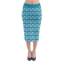 Easter Damask Pattern Deep Teal Blue And White Midi Pencil Skirt by emilyzragz