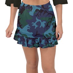 Camouflage Blue Fishtail Mini Chiffon Skirt by snowwhitegirl