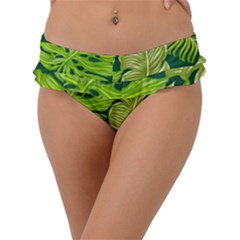 Tropical Green Leaves Frill Bikini Bottom by snowwhitegirl