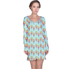 Cotton Candy Pattern Aqua 3d Long Sleeve Nightdress